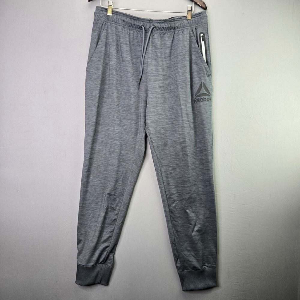 Reebok Mens Joggers Gray Space Dye Athletic Sweatpants L Zipper Pocket Stretch
